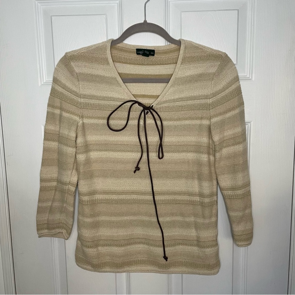 Lauren Jeans Co Ralph Lauren Vintage Y2K Lace Up Pullover Cotton Knit Top Small - Picture 2 of 7
